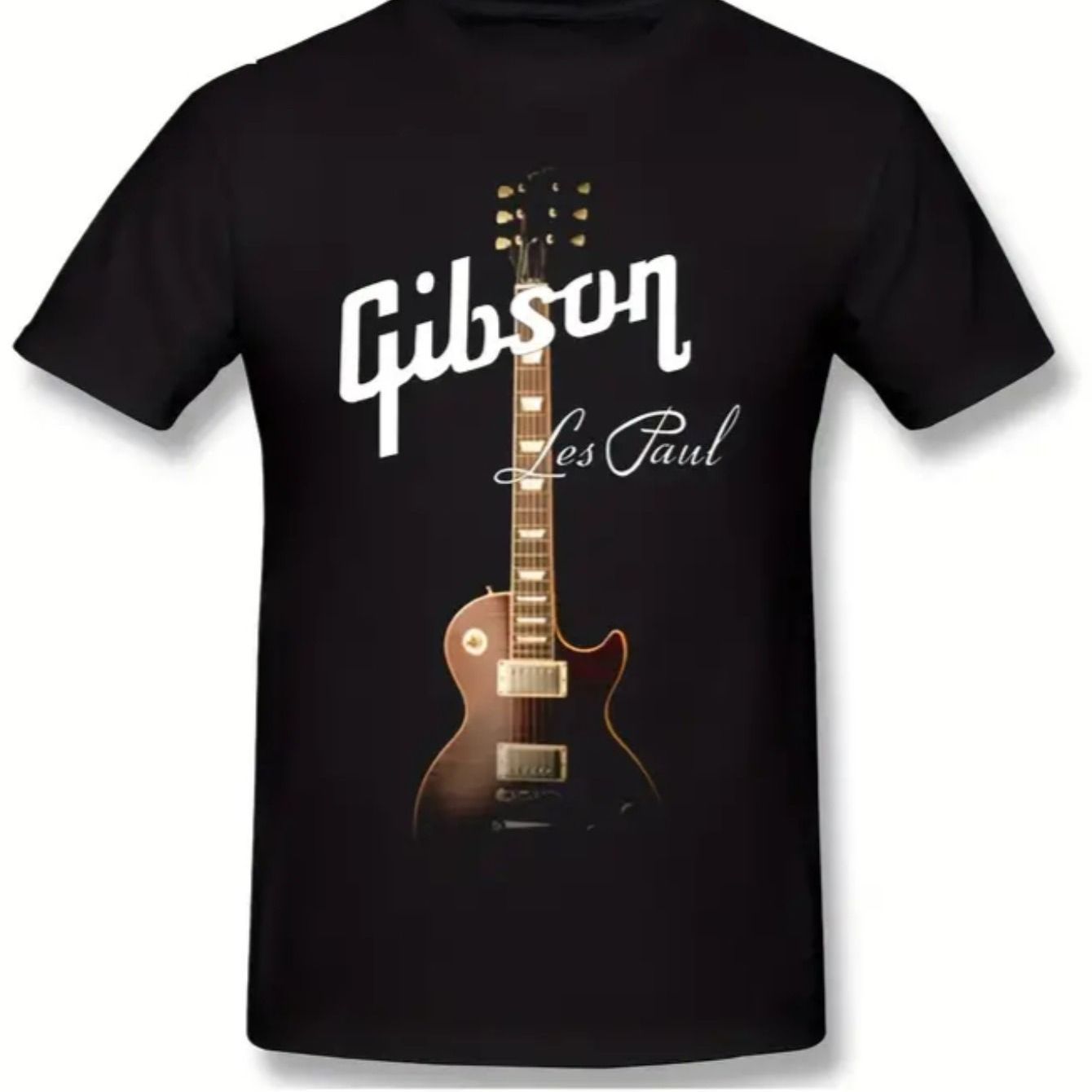 Men's Gibson Les Paul Guitar Graphic T-Shirt – 100% Cotton Casual Music Tee with Golden Neck Print, Perfect for Concerts & Christmas Gifts - Premium tee from Lizard Vigilante - Just $23.88! Shop now at Lizard Vigilante