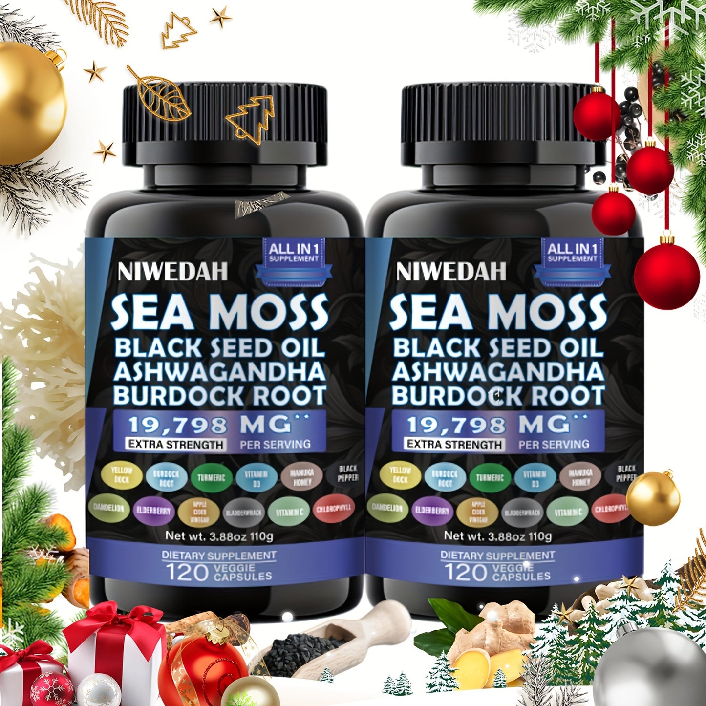 2-Pack Seaweed Bliss Capsules - Antioxidant-Rich Natural Dietary Supplement with Black Seed Oil & Ginger for Immunity, Digestion, Wellness - Premium supplements from Lizard Vigilante - Just $31.08! Shop now at Lizard Vigilante