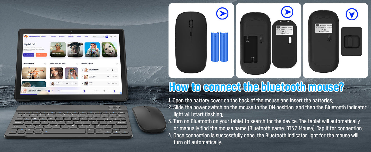 A10L 10 Inch Android Tablet 12GB RAM 64GB ROM IPS HD Touch Screen with Keyboard Case Mouse Stylus 8 in 1 Tablet Kit