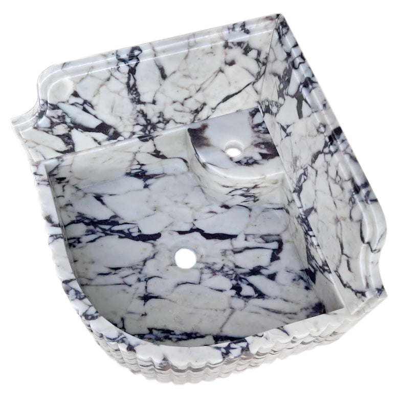 Calacatta Viola Marble Wall-mount Bathroom Corner Sink Fluted with 8" Backsplash