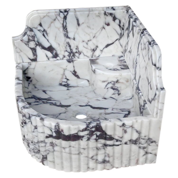 Calacatta Viola Marble Wall-mount Bathroom Corner Sink Fluted with 8" Backsplash