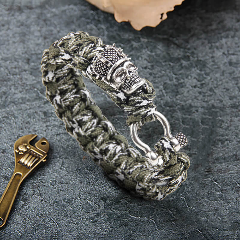 Camo Skull Head Braided Paracord Brass Bracelet