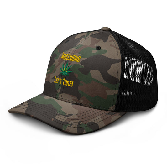 Let's Toke W/ Leaf Camouflage Trucker Hat / Camo Weed Cap - Lizard Vigilante