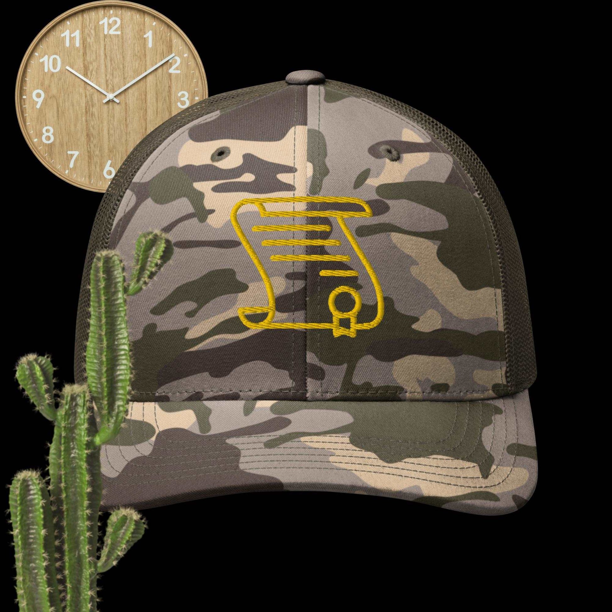 Freedom in Disguise: U.S. Bill of Rights Constitution Camouflage Trucker Hat - Display Your Patriotic Spirit! - Lizard Vigilante