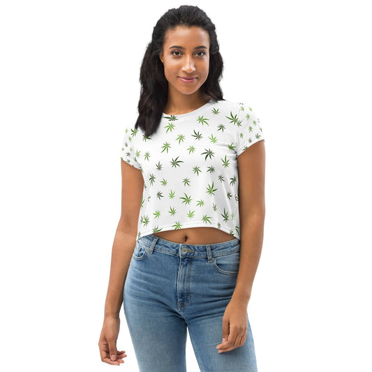 Women's All-Over Cannabis Crop Tee