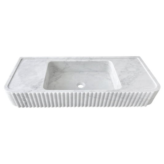 Carrara White Marble Wall-mount Bathroom Vanity Sink Fluted (W)16" (L)40" (H)6"