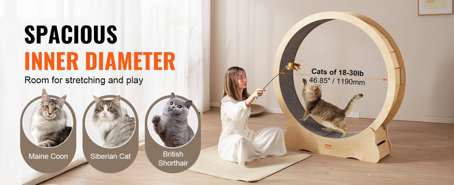 VEVOR Cat Exercise Wheel Natural Wood Silent Running Toy Treadmill Roller Wheel with Detachable Carpet for Most Cats Pet Fitness - Premium  from Lizard Vigilante - Just $184.99! Shop now at Lizard Vigilante