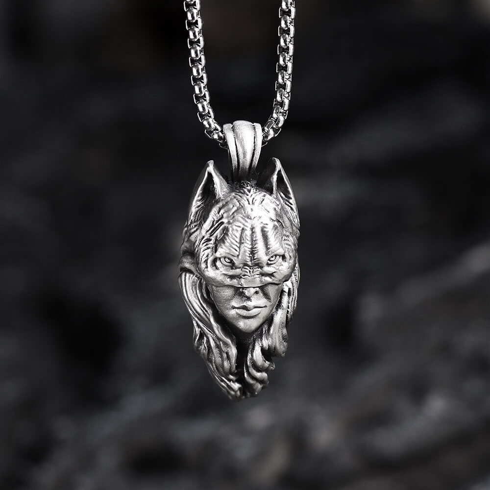 Woman With Cat Mask Pure Tin Necklace