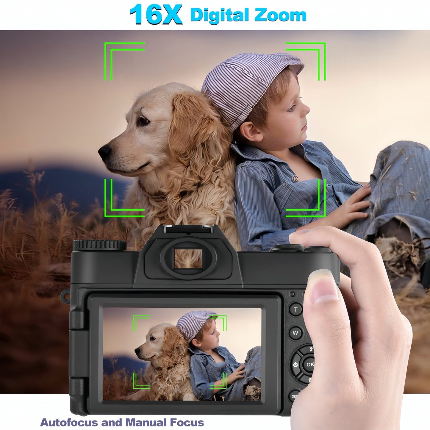 4K 48MP 16X Autofocus Digital Camera for Photography and Video, WiFi Enabled, 3" 180° IPS Flip Screen, Anti-Shake, Compact Vlogging Camera with 32GB Card and 2 Batteries