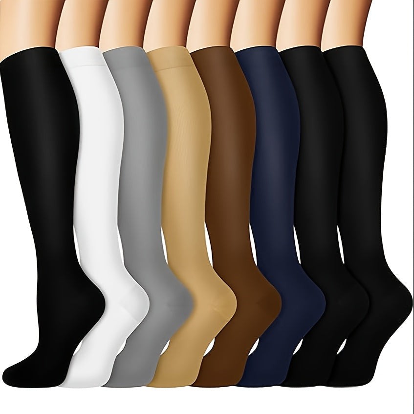 8 Pairs Copper-infused Unisex Compression Socks - Enhanced Circulation Support (10-20 MMHG) - Comfortable Knee High for Nurses, Pregnancy, Running, Hiking, Cycling
