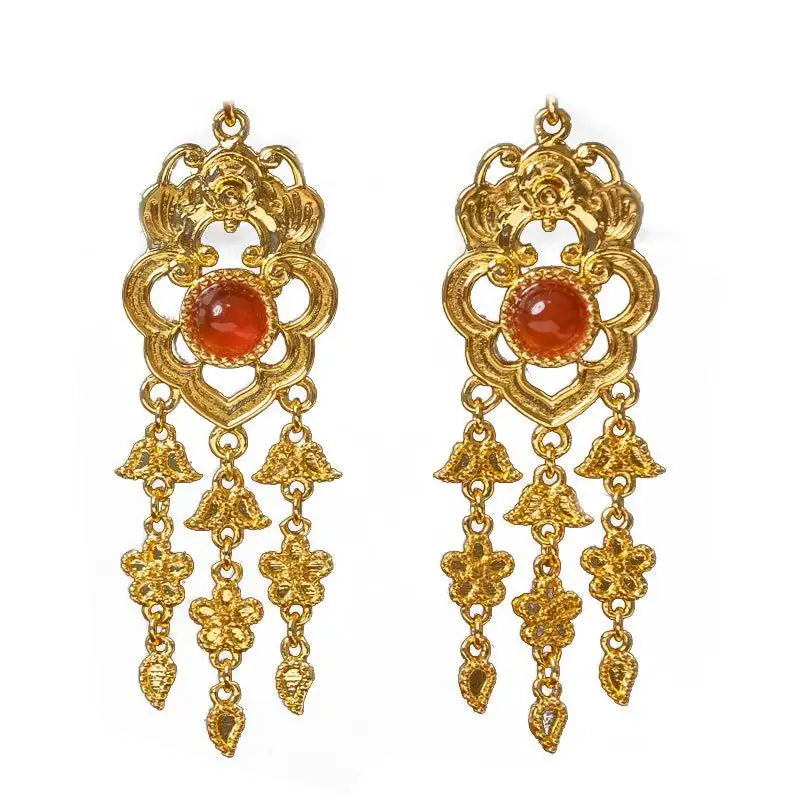 Bat Tassel Earring Girl New Chinese Blue And White Carving