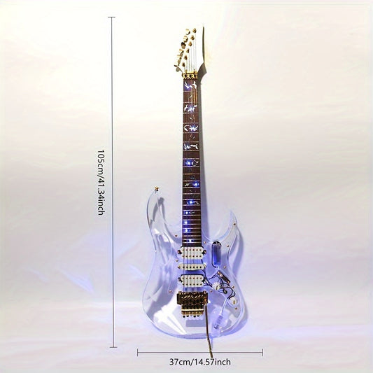 LED Light Electric Guitar – 24 Fret Crystal Acrylic Body, Blue LED Illumination, Maple Neck, Rosewood Fretboard, HSH Pickups – Premium Instrument for All Levels - Premium Electric Guitar from Lizard Vigilante - Just $438.91! Shop now at Lizard Vigilante