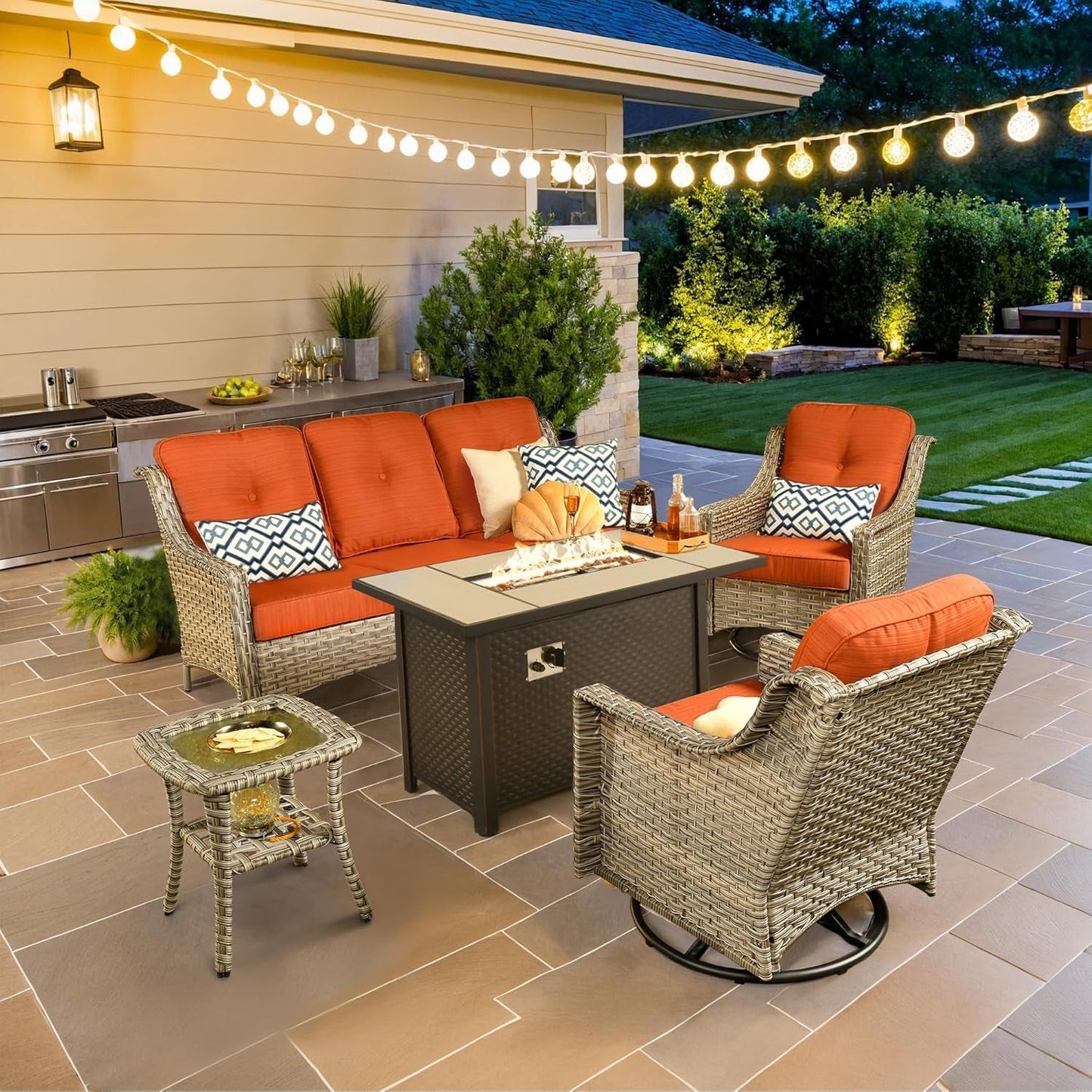 Outdoor Conversation Set with Fire Pit and Swivel Chairs