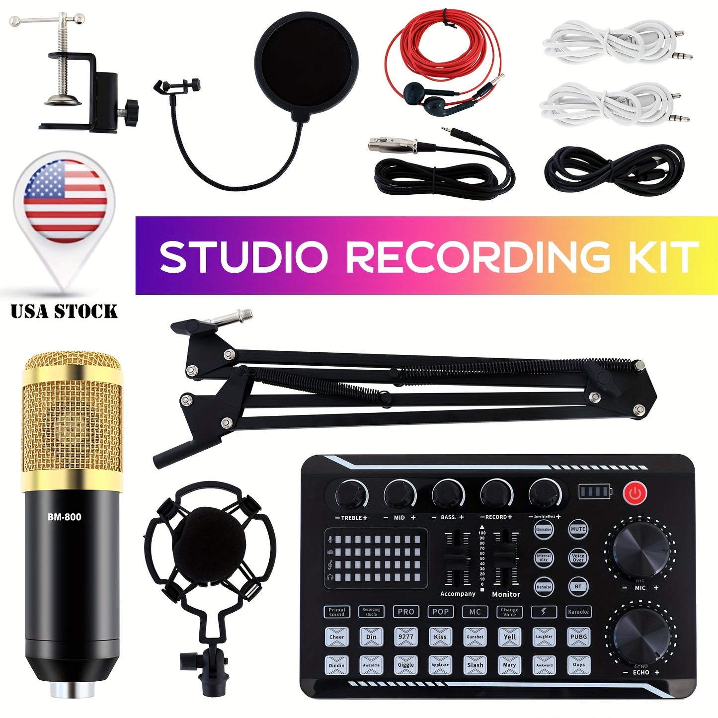 Home Studio Recording Kit Podcast Music Mixer Equipment Condenser Microphone Set - Premium  from Lizard Vigilante - Just $48.99! Shop now at Lizard Vigilante