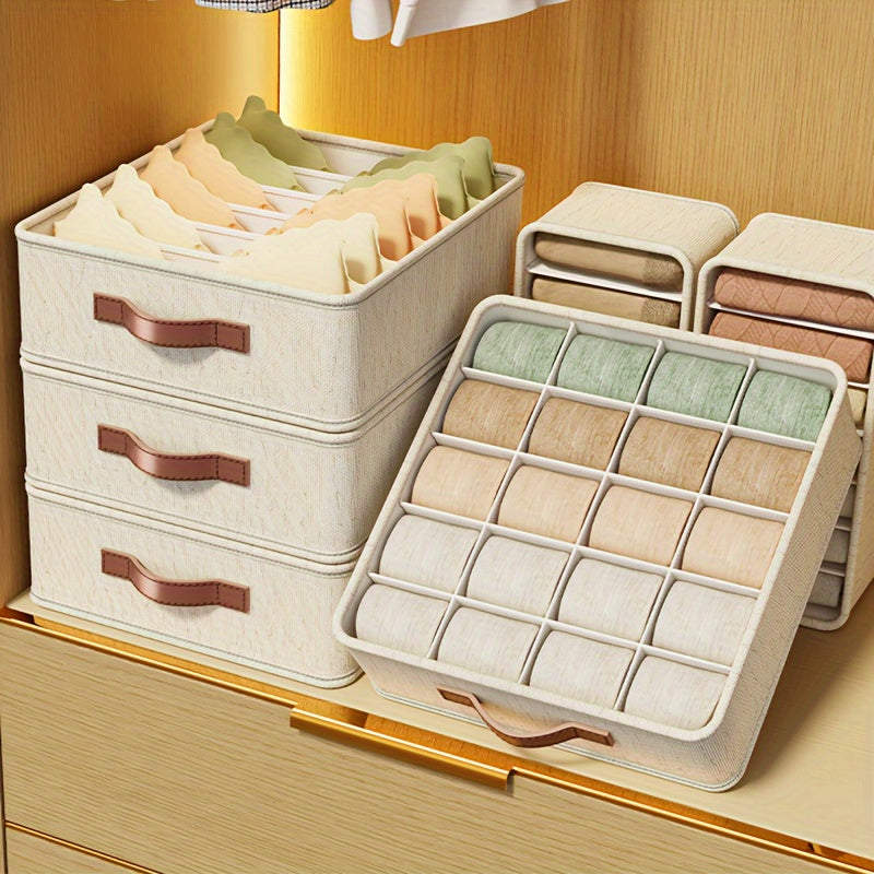 [Popular Choice] 1pc Beige Foldable Drawer Organizer with Rose Golden Handles - Stackable Fabric Storage Bin for Socks, Underwear, Bras, Ties & Accessories - Contemporary Closet Organization Solution, Closet Organizers And St