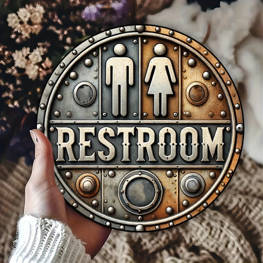 Vintage Round Restroom Sign – Industrial-Style Aluminum Wall Plaque, 7.87-Inch Rustic Bathroom Decor for Home, Cafe, Bar, and Farmhouse - Premium tin sign from Lizard Vigilante - Just $21.08! Shop now at Lizard Vigilante