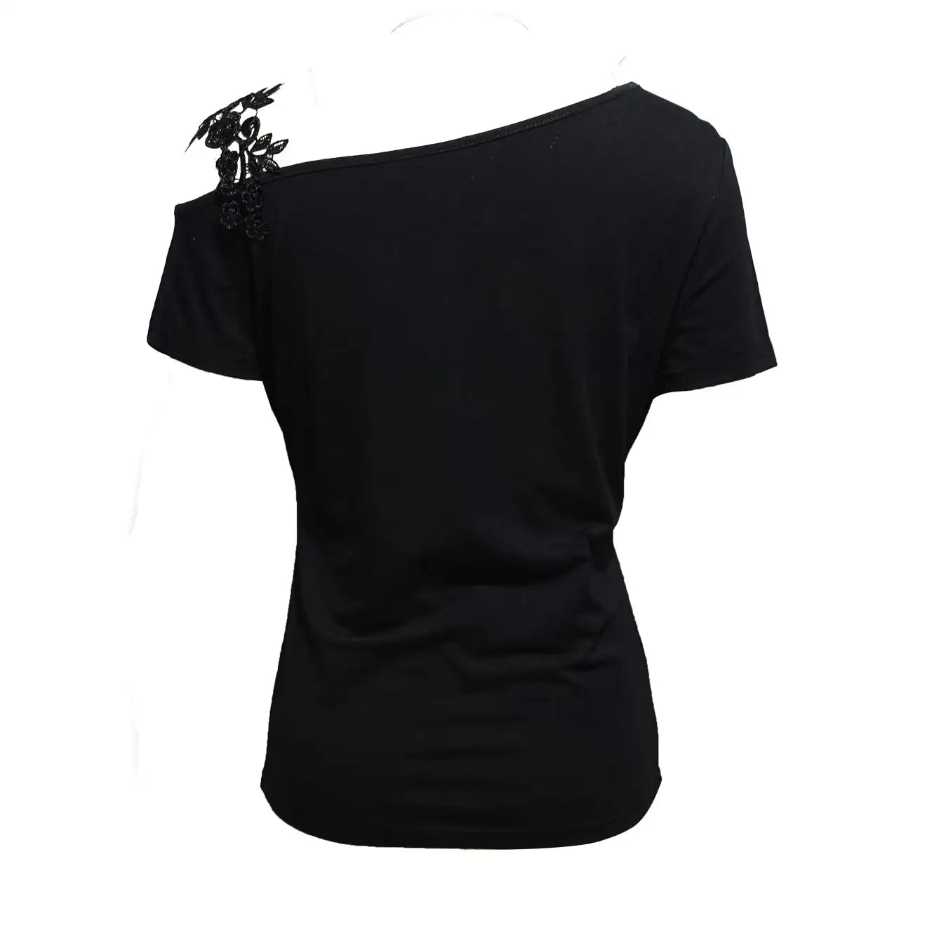 Ladies' Solid Color Lace Appliqu E Shoulder Strap Slanted Shoulder Collar Off Shoulder Elegant Design T-shirt Top