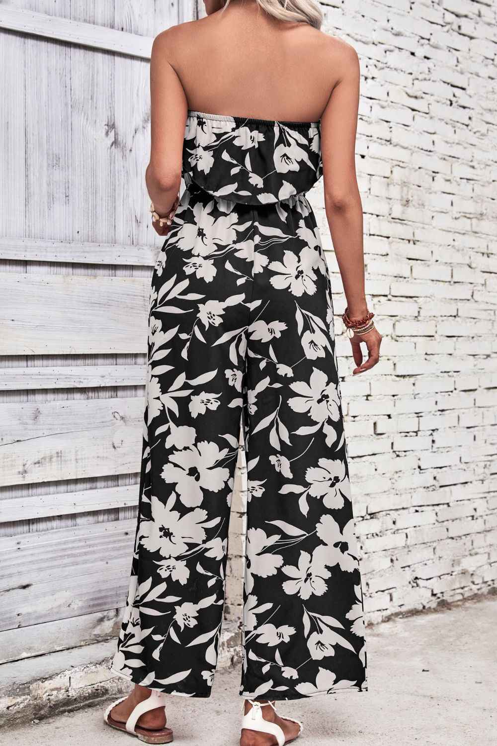 Perfee Floral Strapless : Wide Leg Jumpsuit