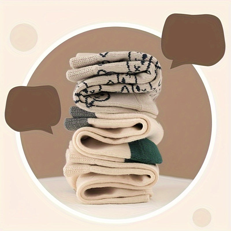 5 Pairs of Vibrant Cartoon Checkered Crew Socks for Boys - Calf Socks with Breathable, Comfy, Casual Style for Unisex Kids, Perfect for Outdoor Play All Seasons, Soft, Gentle, and Durable