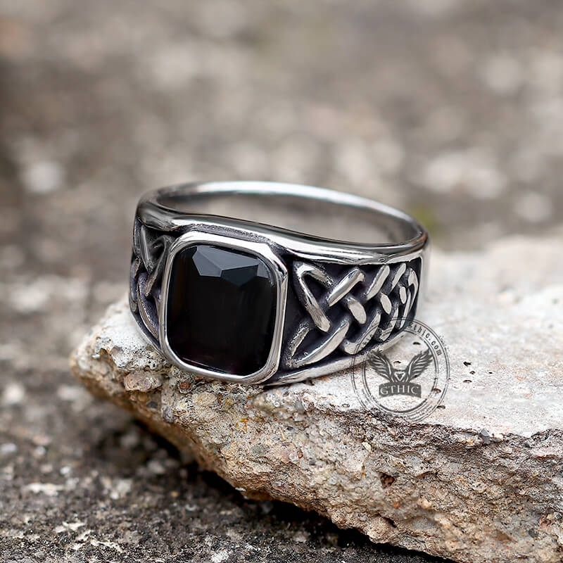 Viking Celtic Knot Gem-set Stainless Steel Ring