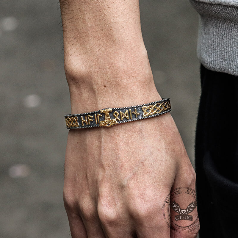 Celtic Knot Mjolnir Runes Stainless Steel Viking Bracelet