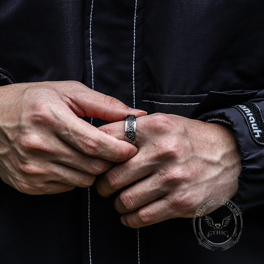 Celtic Triangle Knot Stainless Steel Viking Spinner Ring