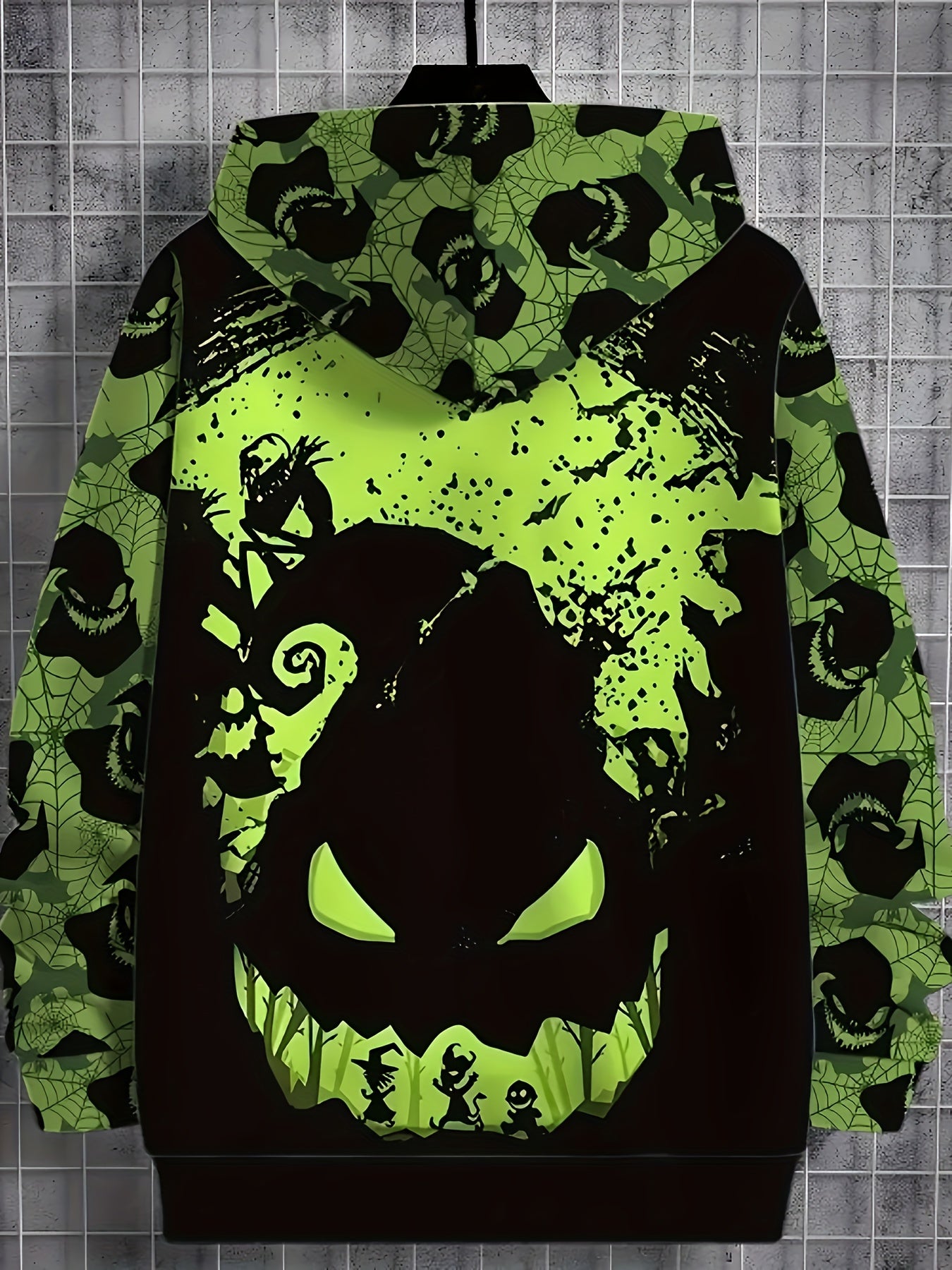 Plus Size Men's Monster Print Hoodie – Trendy Long Sleeve Pullover with Kangaroo Pocket For Cold Months - Premium hoodie from Lizard Vigilante - Just $34.88! Shop now at Lizard Vigilante