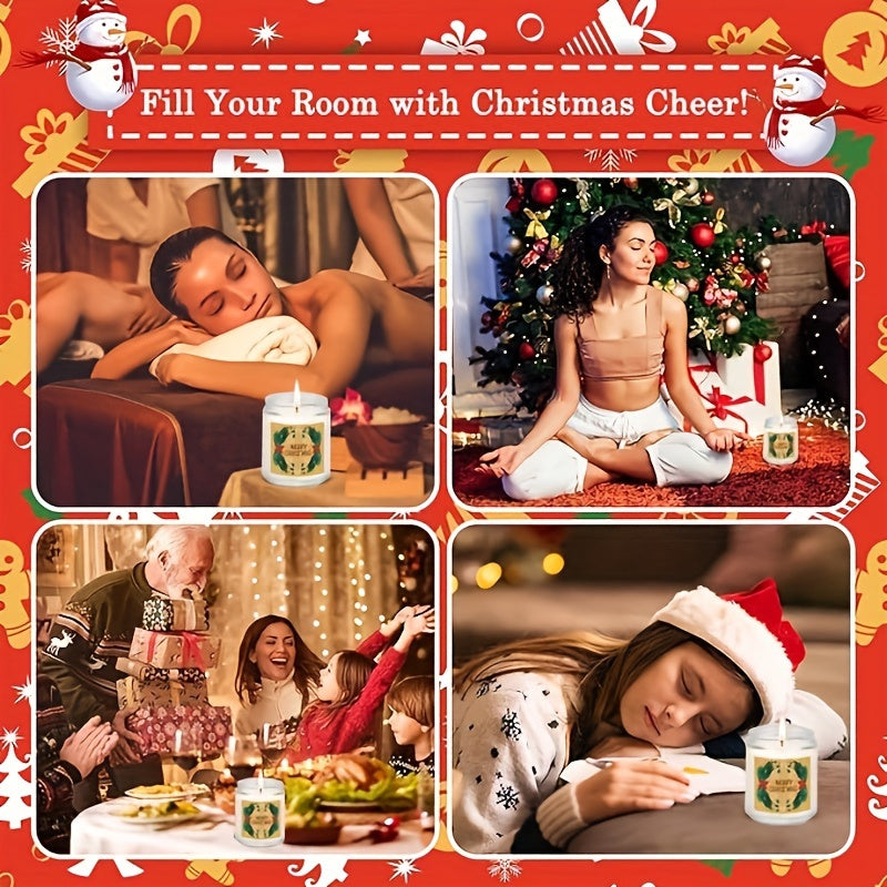 Christmas Themed Scented Candle in Glass Jar, Lavender Soy-Beeswax Blend, 3.5 oz, Hand-Poured with Single Wick, Ideal for Holiday Decor, Christmas Gifting, Festive Ambience & Home Aromatherapy - Comes with Bow Embellishment