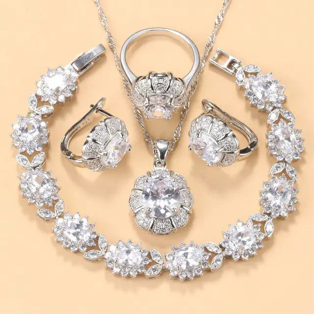 Earrings Necklace And Ring For Women 4 PCs Set