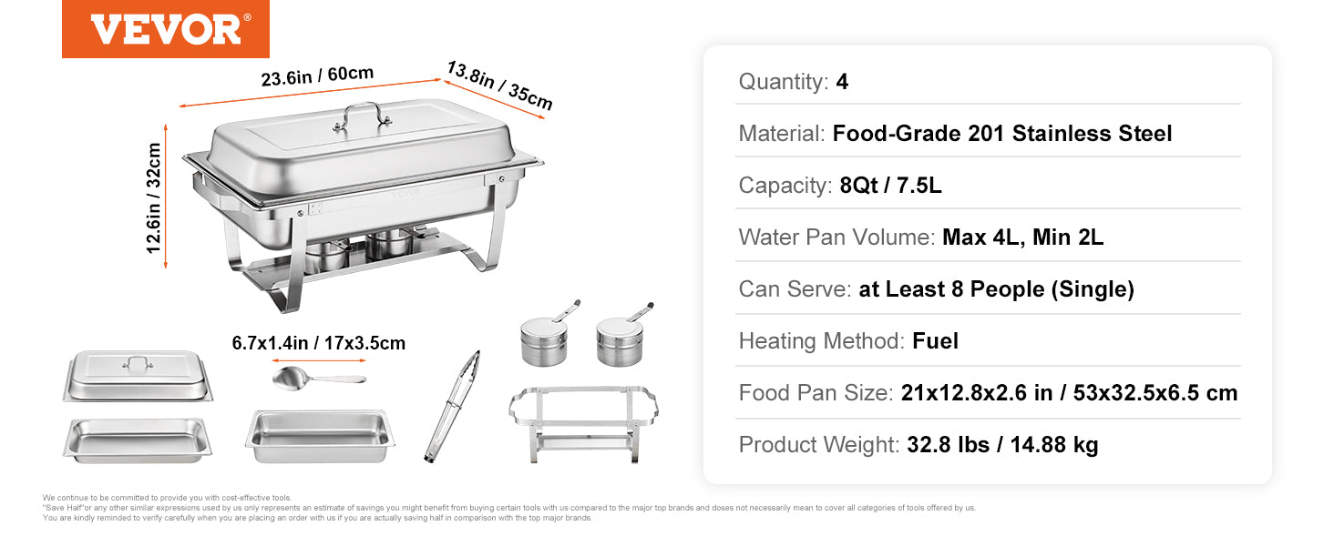 VEVOR 2/4/6 Packs 8QT Rectangle Chafing Dish w/ Full Size Pans Buffet Catering Warmer Server Folding Stand Fuel Holder Tray - Premium  from Lizard Vigilante - Just $143.99! Shop now at Lizard Vigilante