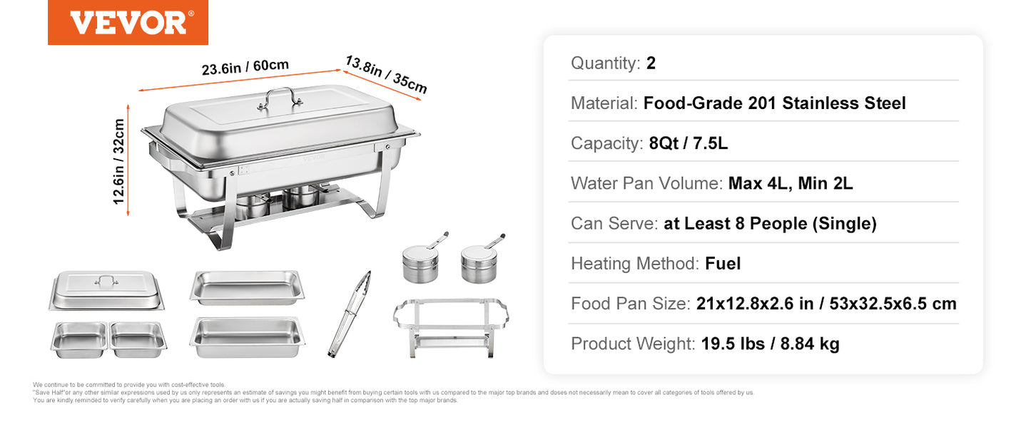 VEVOR 2/4/6 Packs 8QT Rectangle Chafing Dish w/ Full Size Pans Buffet Catering Warmer Server Folding Stand Fuel Holder Tray - Premium  from Lizard Vigilante - Just $143.99! Shop now at Lizard Vigilante