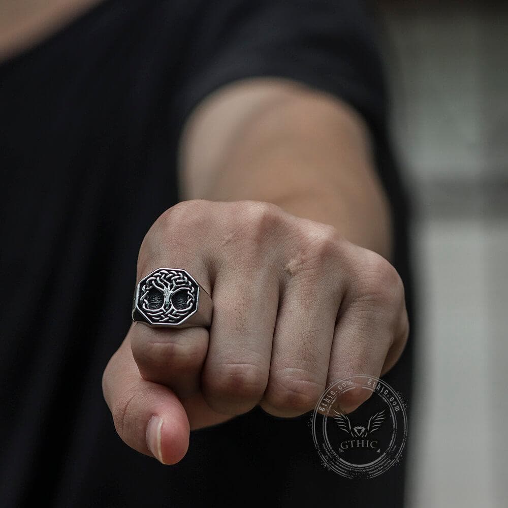 Classic Tree of Life Stainless Steel Viking Ring