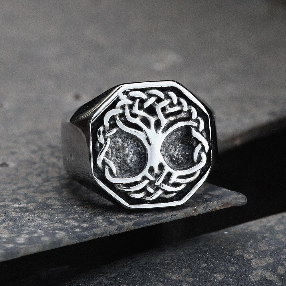 Classic Tree of Life Stainless Steel Viking Ring