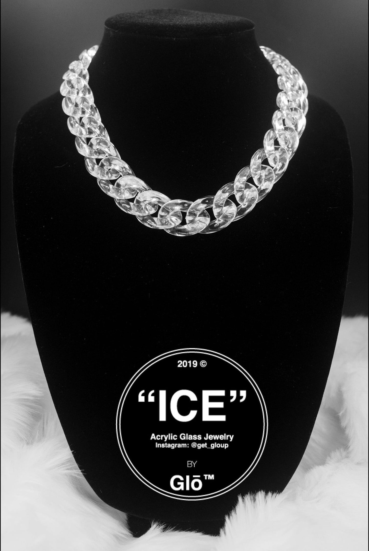 Clear Large Cuban Link Choker Acrylic glass Chain. Necklace