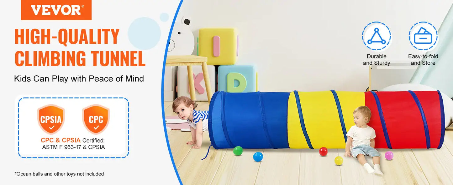 VEVOR Kids Play Tunnel Tent for Toddlers Collapsible Gift for Boy and Girl Play Tunnel Indoor and Outdoor Game Red/Yellow/Blue