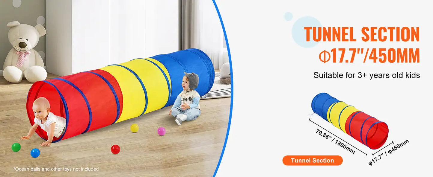 VEVOR Kids Play Tunnel Tent for Toddlers Collapsible Gift for Boy and Girl Play Tunnel Indoor and Outdoor Game Red/Yellow/Blue