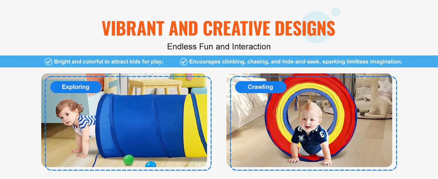 VEVOR Kids Play Tunnel Tent for Toddlers Collapsible Gift for Boy and Girl Play Tunnel Indoor and Outdoor Game Red/Yellow/Blue