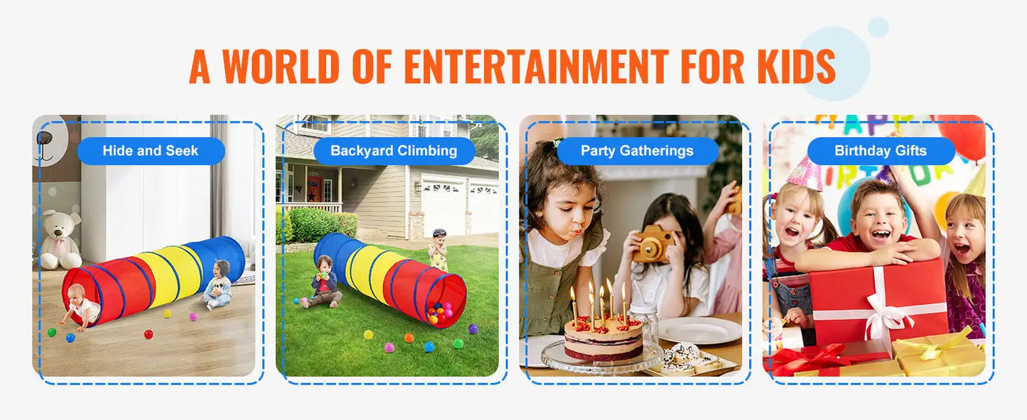 VEVOR Kids Play Tunnel Tent for Toddlers Collapsible Gift for Boy and Girl Play Tunnel Indoor and Outdoor Game Red/Yellow/Blue