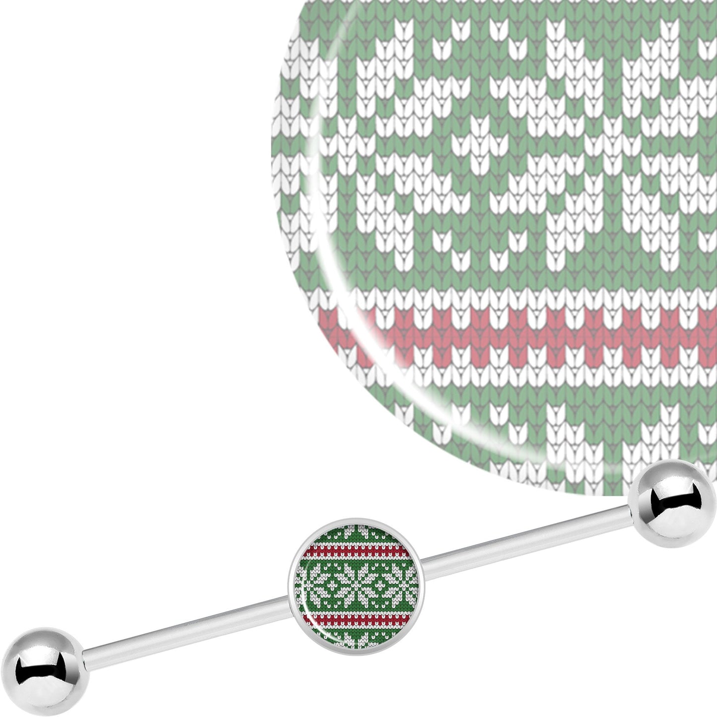14G Green Red Christmas Sweater Industrial Barbell 37mm