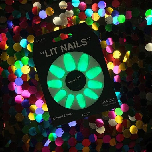 Glow-in-the-Dark Coffin Neon Yellow Nails | Instant Glam
