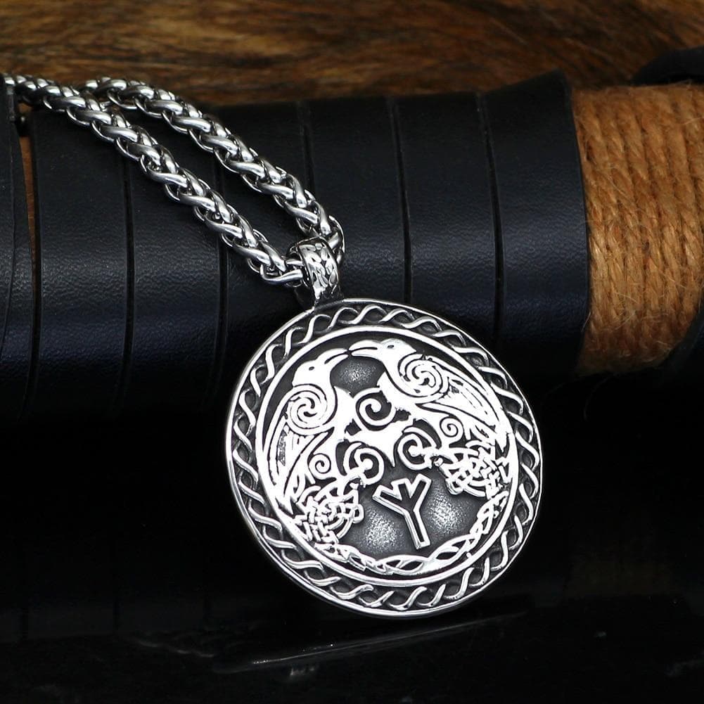 Vikings Raven Hugin and Munin Stainless Steel Necklace