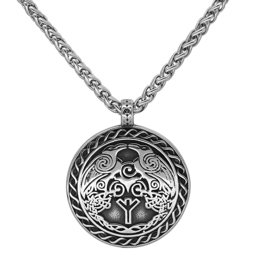 Vikings Raven Hugin and Munin Stainless Steel Necklace