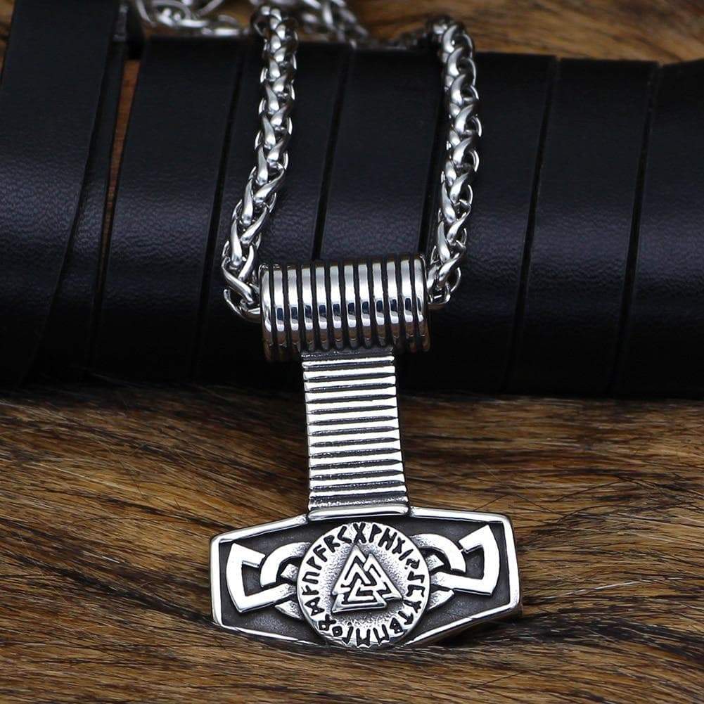 Vikings Hammer Valknut Stainless Steel Necklace