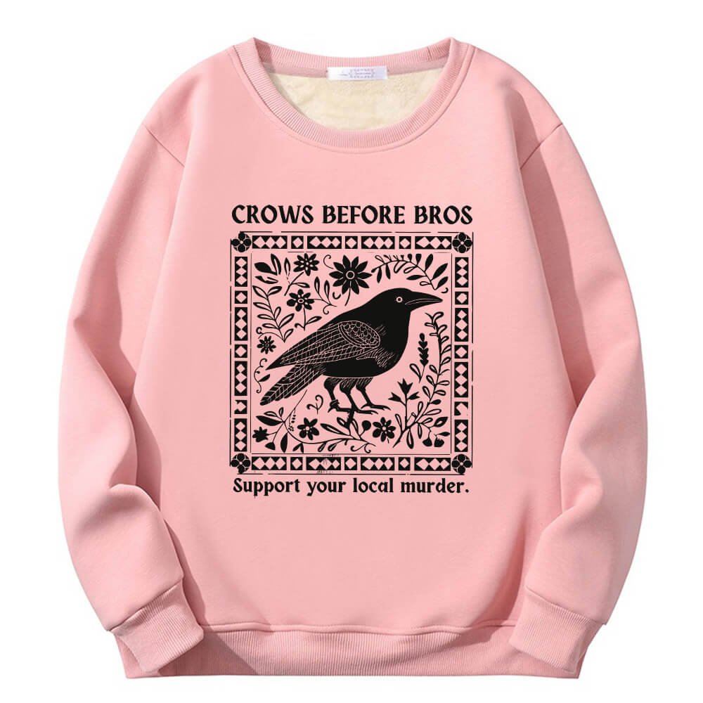 Multicolor Crows Before Bros Crew Collar Fleece Sherpa Sweatshirt