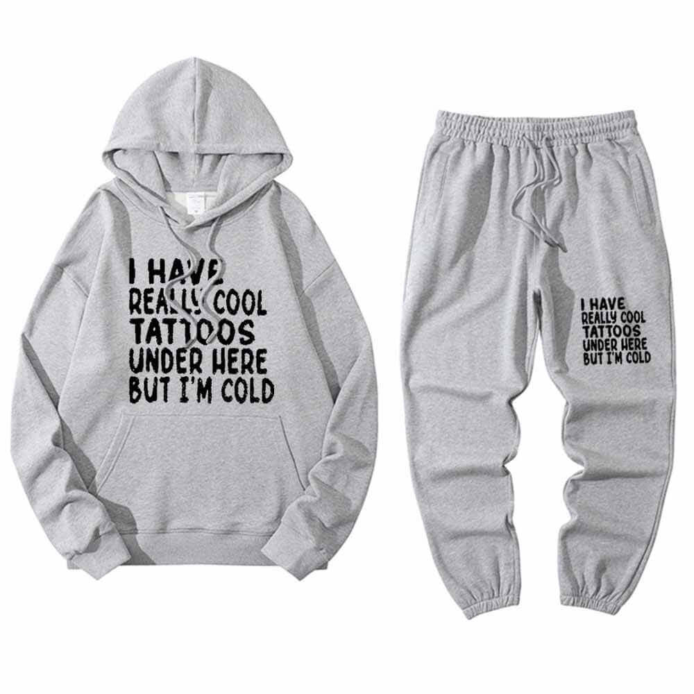 Multicolor I Have Really Cool Tattoos Crew Collar Hoodie Pants Set