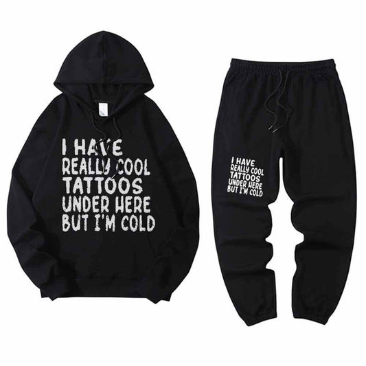 Multicolor I Have Really Cool Tattoos Crew Collar Hoodie Pants Set