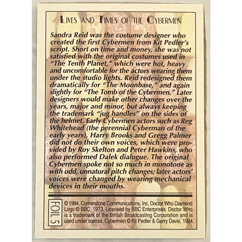 Combo 1990s Doctor Who Cybermen Trading Cards Unleashed