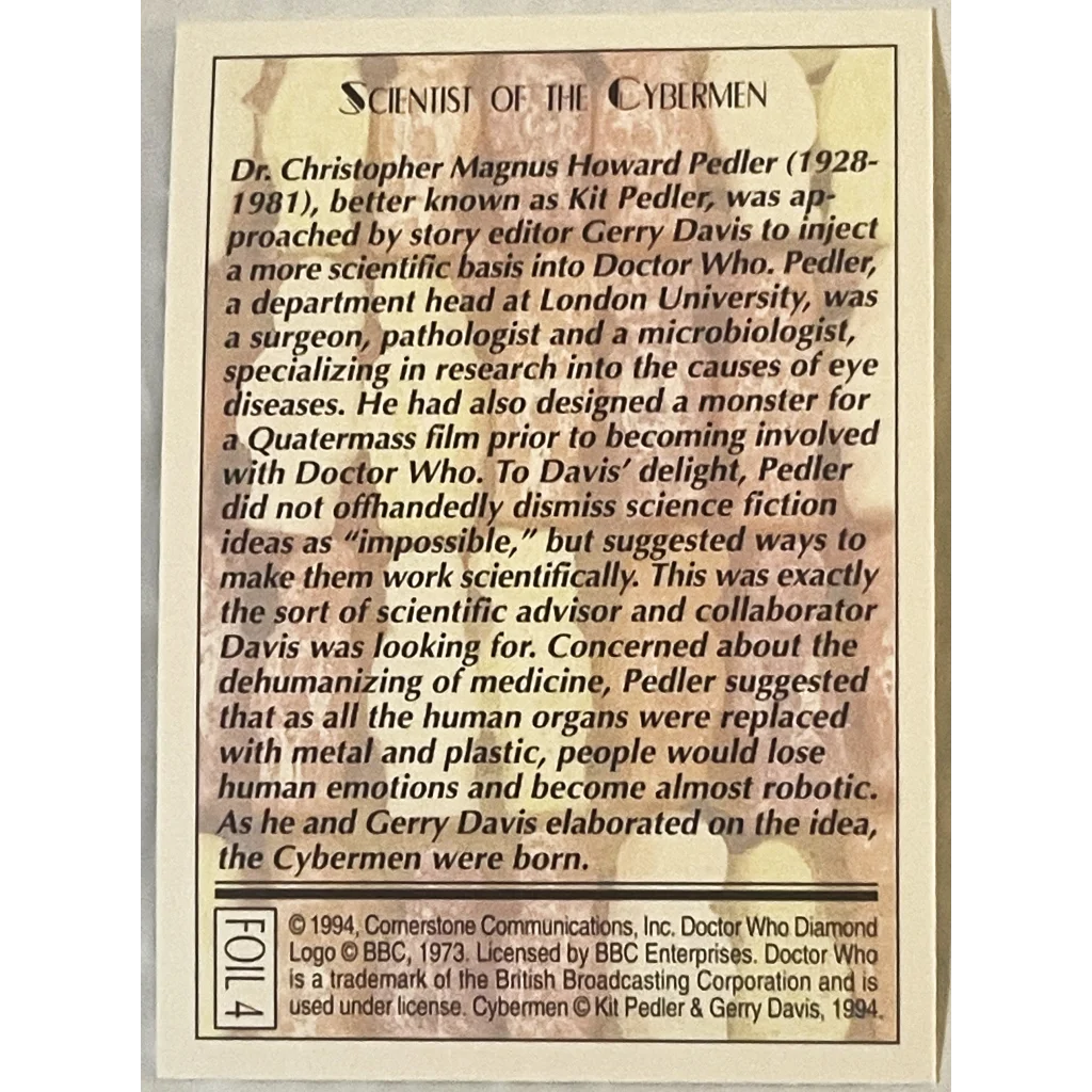 Combo 1990s Doctor Who Cybermen Trading Cards Unleashed