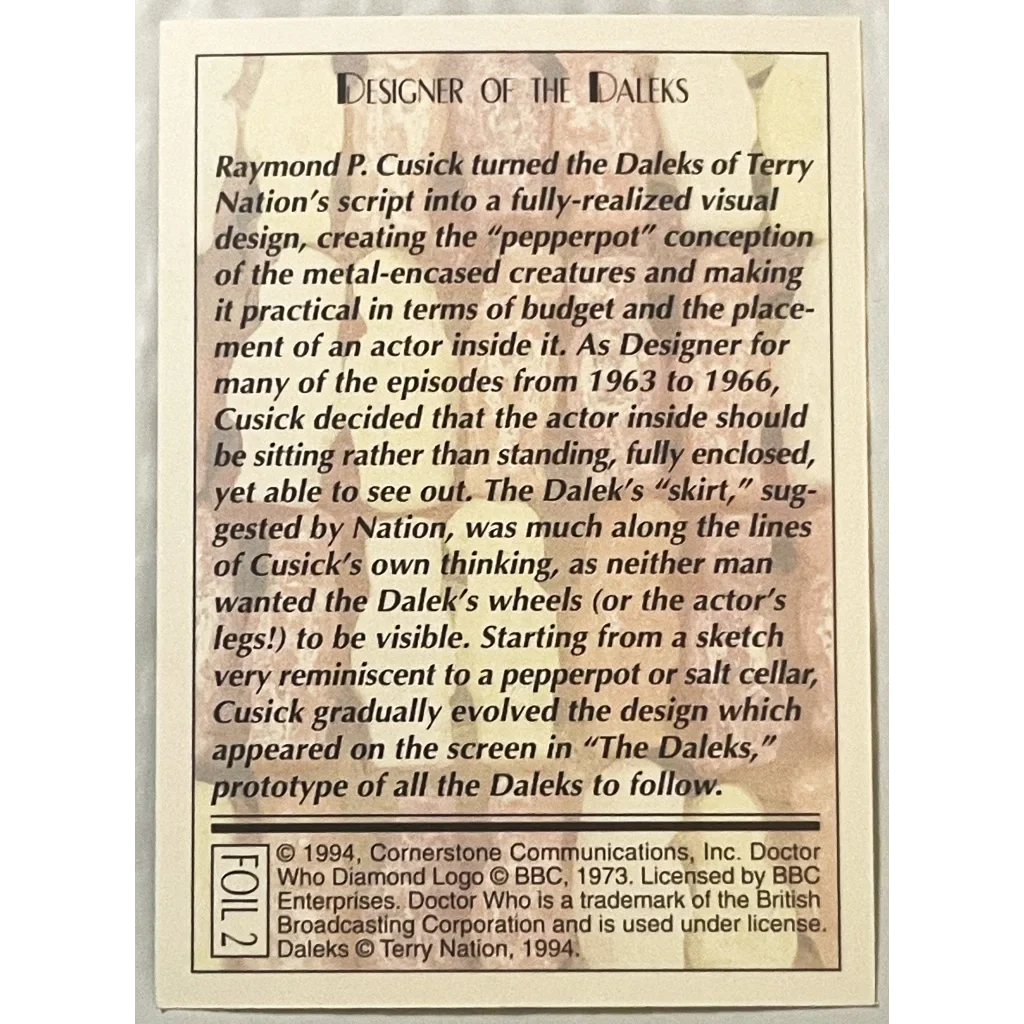 Rare 1990s Doctor Who Dalek Trading Cards for Collectors