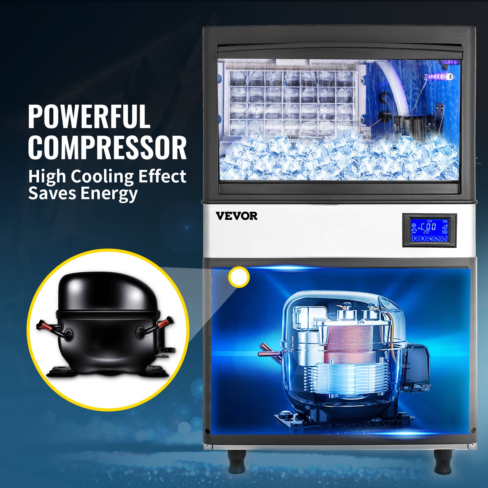 VEVOR Commercial Cube Ice Maker with Water Drain Pump 50/60/70 KG/24H Freestanding LCD Touch Screen Liquid Freezer Ice Machine - Premium  from Lizard Vigilante - Just $895.99! Shop now at Lizard Vigilante